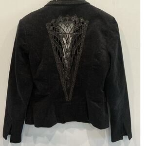 Vintage Bisou Bisou Womens Corduroy Blazer Black Lace Rhinestone Y2K Fairy Goth